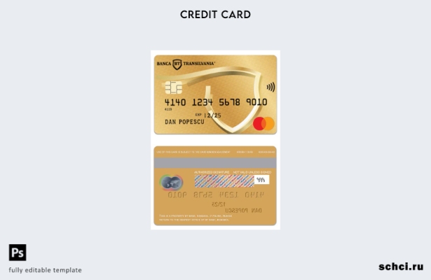 цифровая загрузка шаблона золотой дебетовой карты Mastercard BT Bank в Румынии